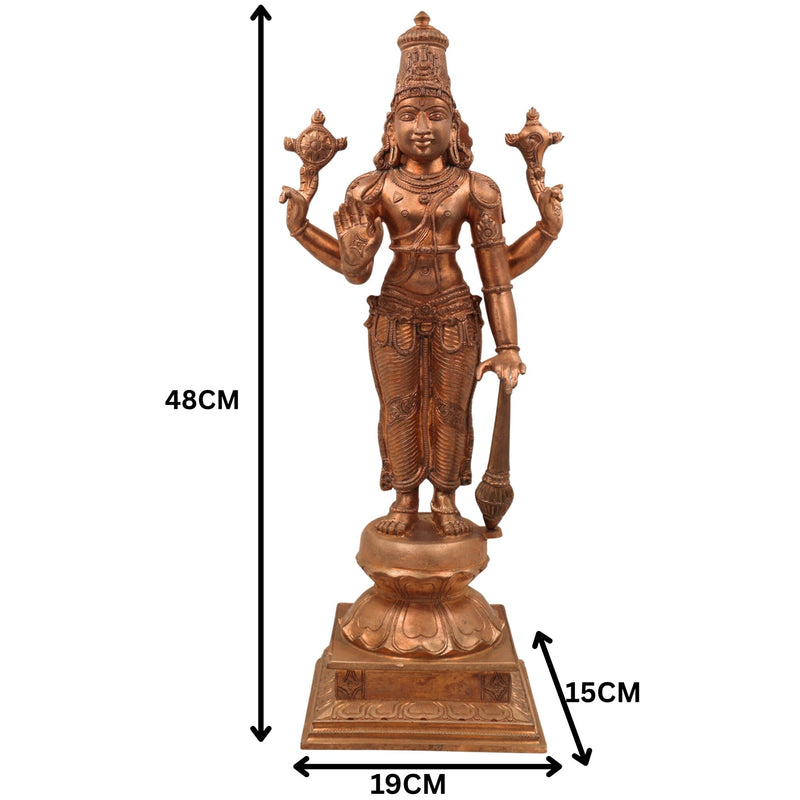Handcrafted Bronze Panchaloha Vishnu Idol | Narayana, Govinda, Venkateswara, Padmanabha Murti for Temple & Home Decor,Brown,18Inch,1pice
