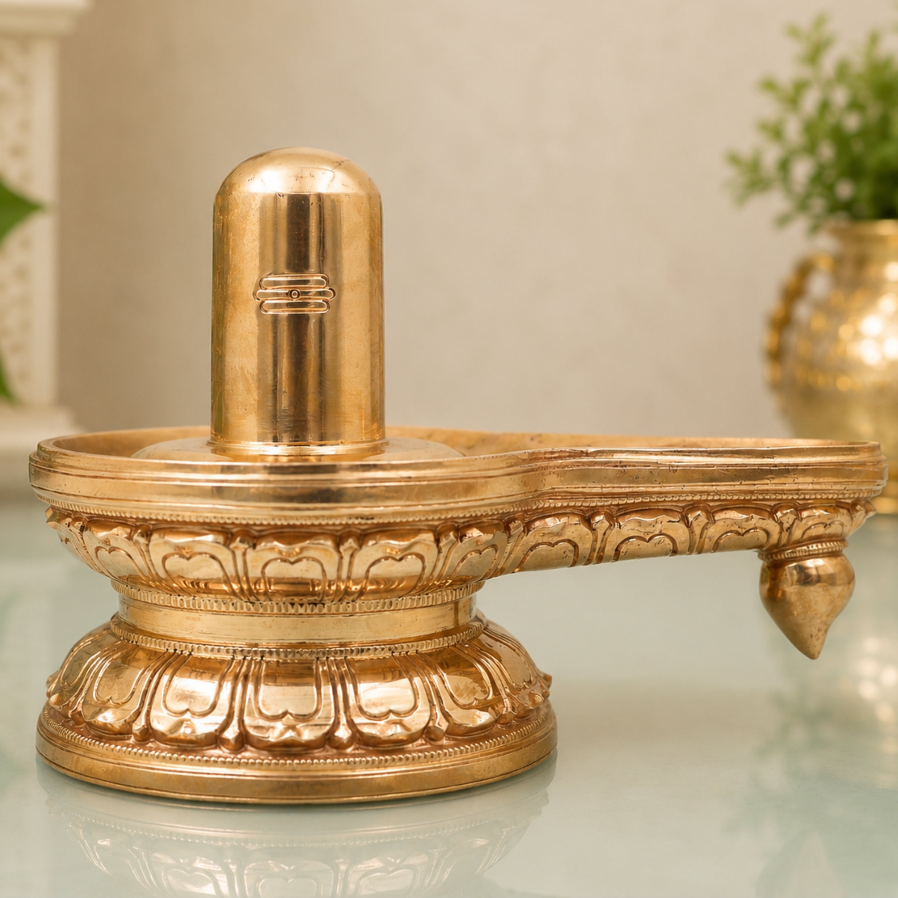 Bronze Shiva Lingam Idol, Handcrafted Chola Style Mahadev Shivling Murti for Pooja, Home Temple & Spiritual Gifting, Gold, 6.5 Inch, 1 Piece