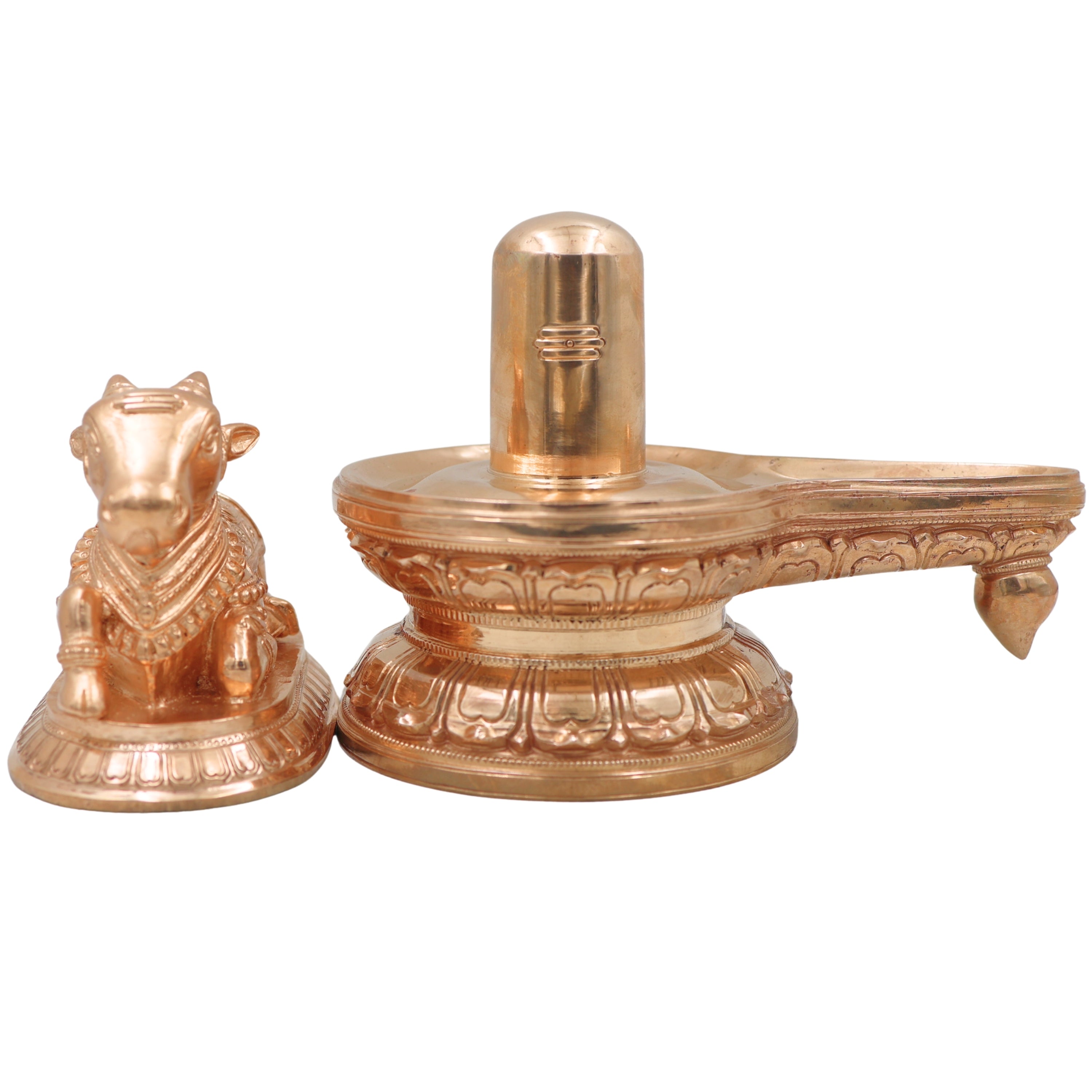 Bronze Shiva Lingam with Nandishwar Idol, Handcrafted Chola Mahadev Shivling Murti for Pooja, Home Temple & Gifting, Gold, 6.5 Inch, 1 Piece