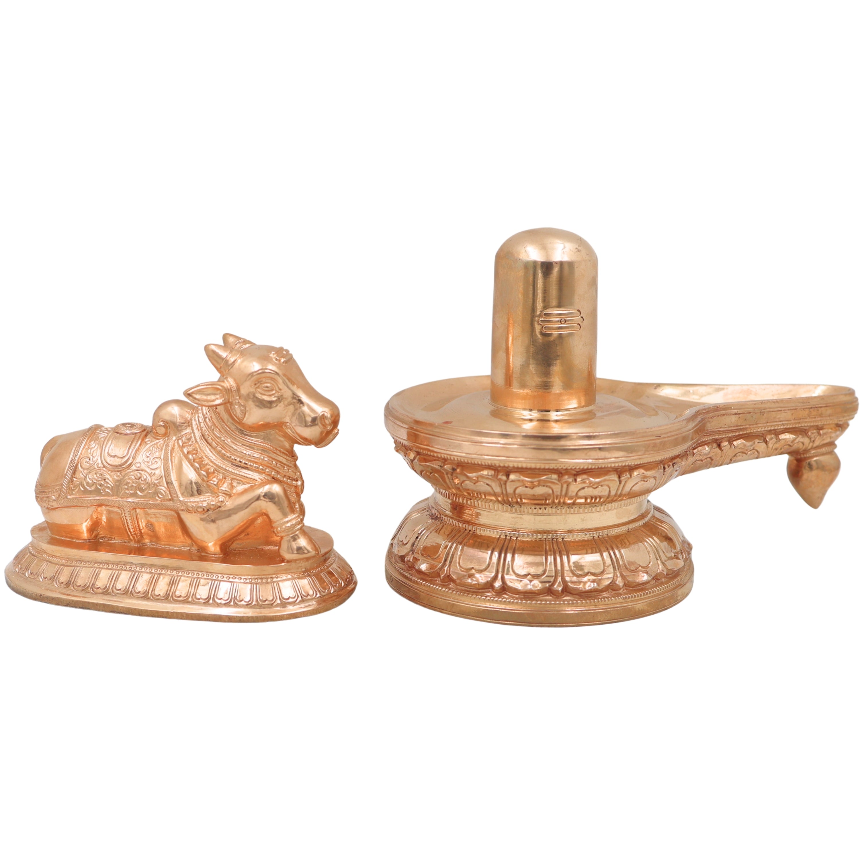 Bronze Shiva Lingam with Nandishwar Idol, Handcrafted Chola Mahadev Shivling Murti for Pooja, Home Temple & Gifting, Gold, 6.5 Inch, 1 Piece