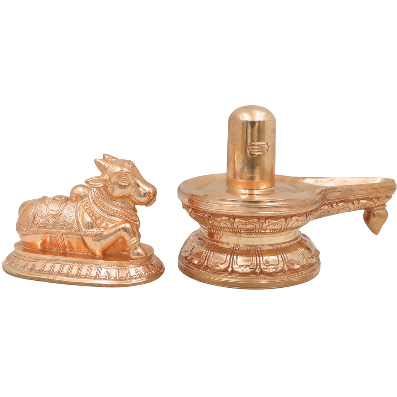 Bronze Shiva Lingam with Nandishwar Idol, Handcrafted Chola Mahadev Shivling Murti for Pooja, Home Temple & Gifting, Gold, 6.5 Inch, 1 Piece
