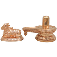 Bronze Shiva Lingam with Nandishwar Idol, Handcrafted Chola Mahadev Shivling Murti for Pooja, Home Temple & Gifting, Gold, 6.5 Inch, 1 Piece