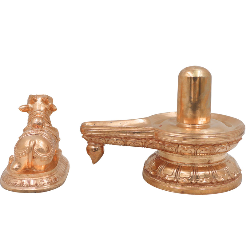 Bronze Shiva Lingam with Nandishwar Idol, Handcrafted Chola Mahadev Shivling Murti for Pooja, Home Temple & Gifting, Gold, 6.5 Inch, 1 Piece