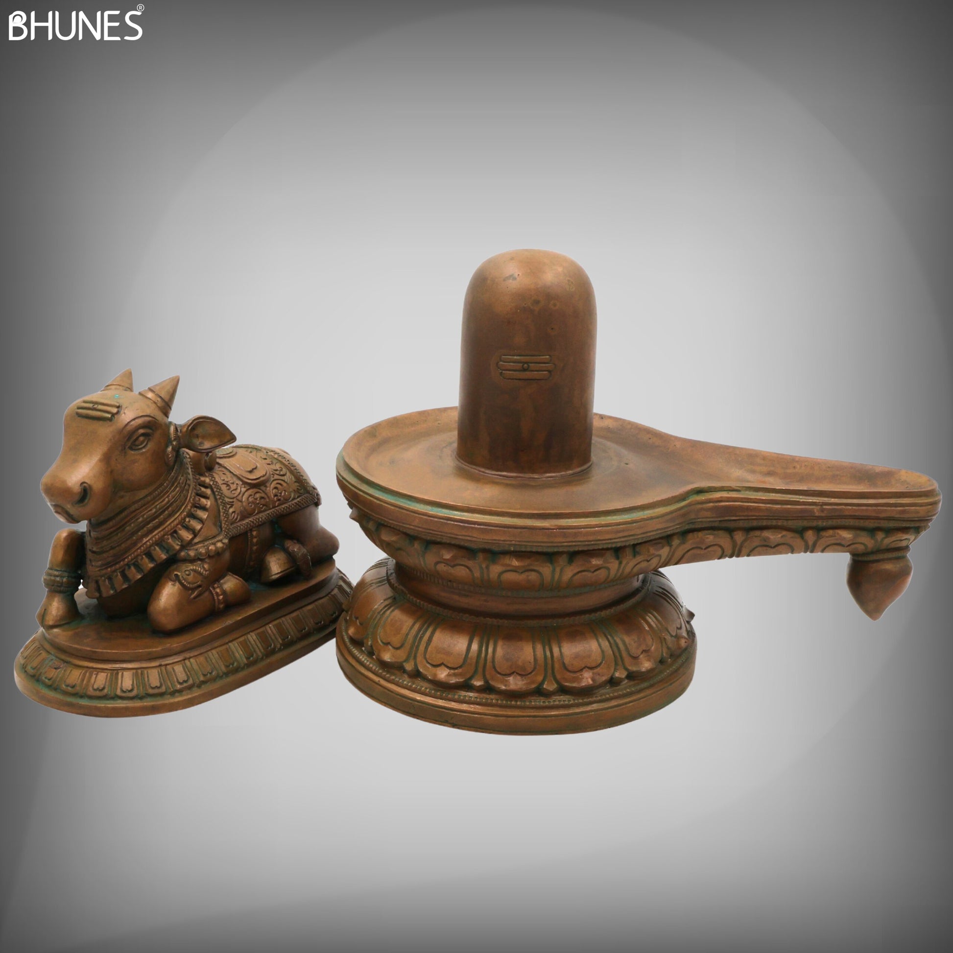 Panchaloha Shiva Lingam with Nandi | Bronze Shivling Basava Idol | Handmade Shivalinga Nandikeshwara Murti for Puja & Home Decor,Brown, 7 Inch, 1 Piece