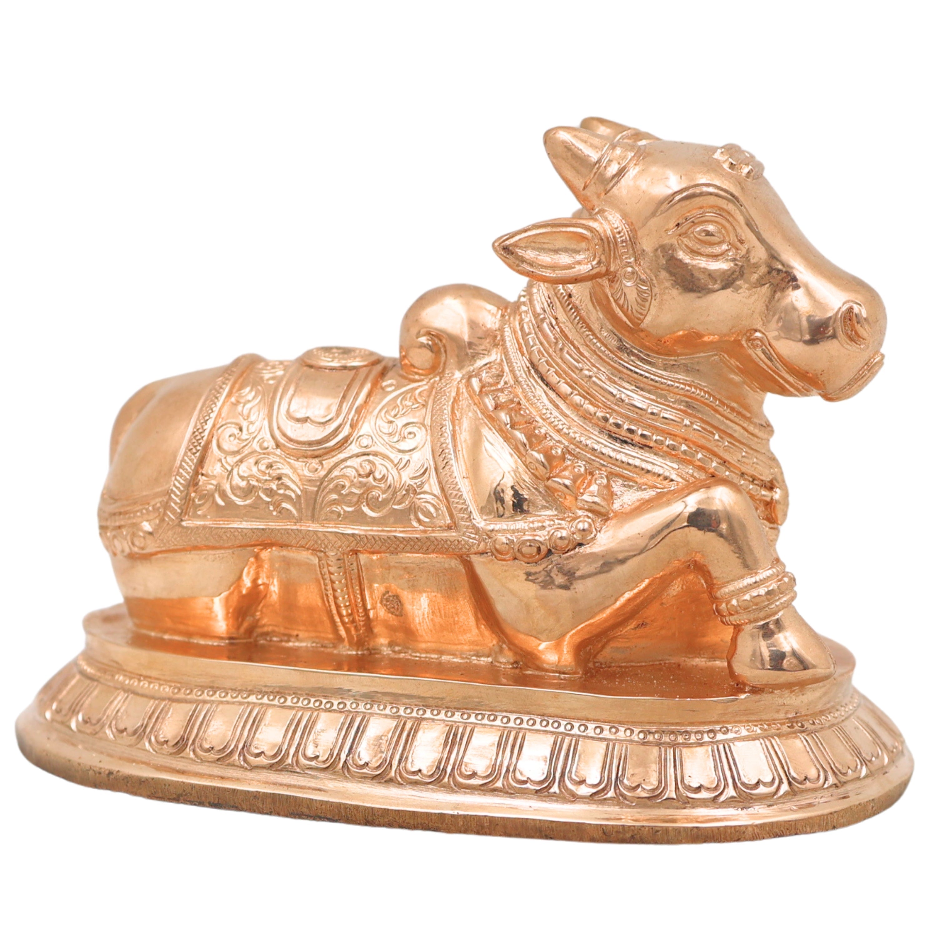 Handcrafted Chola Bronze Nandi Idol Nandikeshwara Shiva Vahana Murti for Pooja, Home Temple, Vastu & Gifting, Gold, 4.5 Inch, 1 Piece