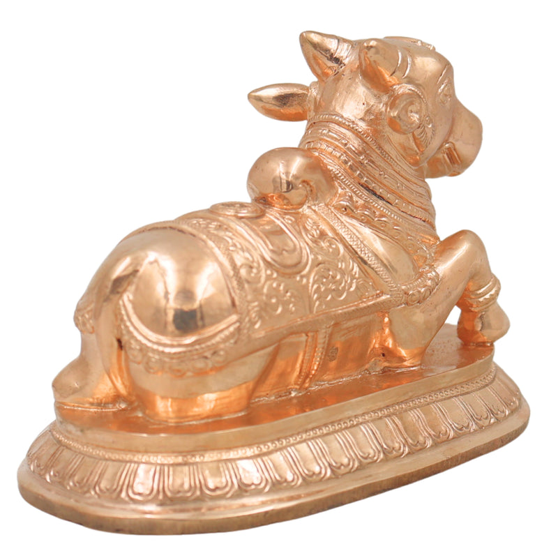 Handcrafted Chola Bronze Nandi Idol Nandikeshwara Shiva Vahana Murti for Pooja, Home Temple, Vastu & Gifting, Gold, 4.5 Inch, 1 Piece