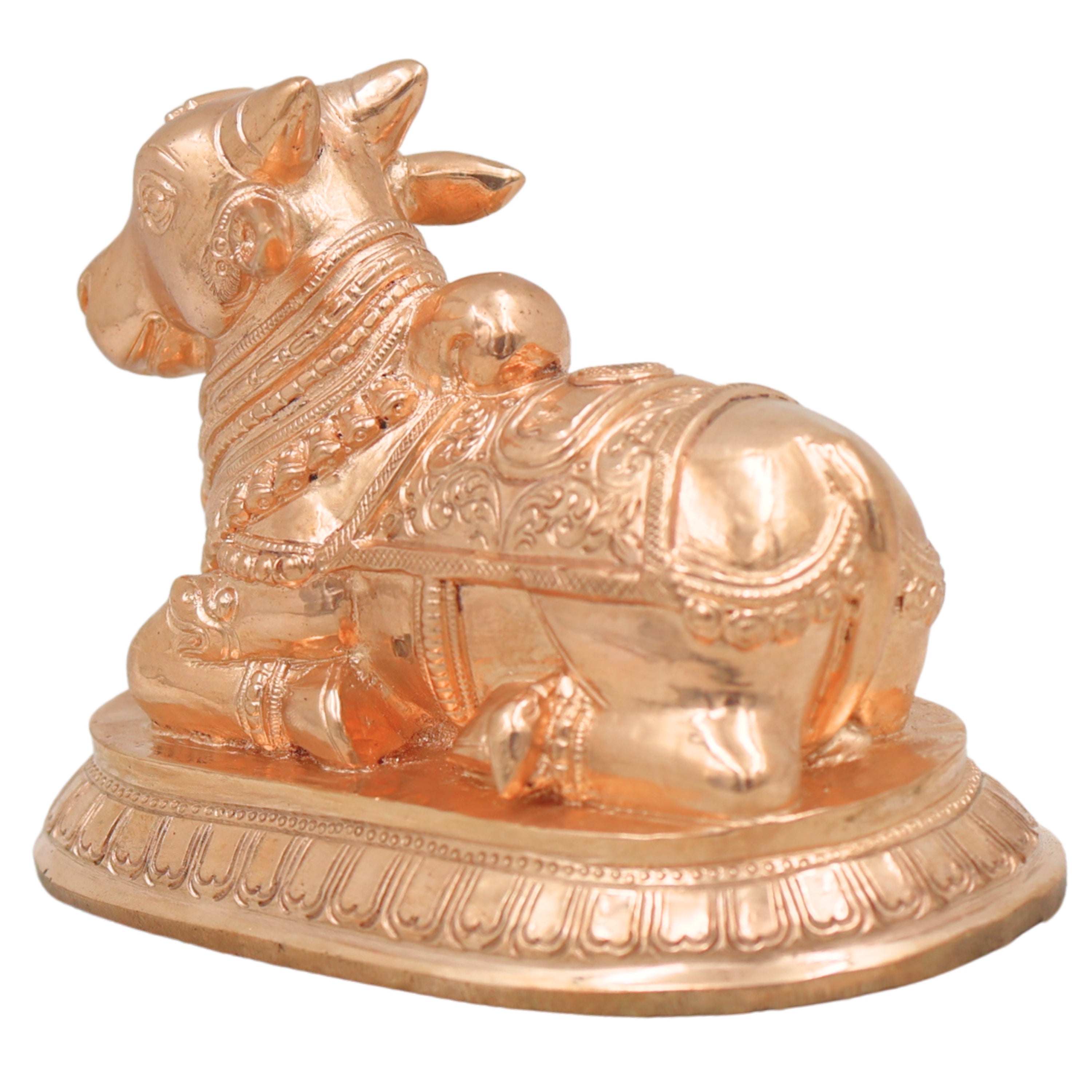 Handcrafted Chola Bronze Nandi Idol Nandikeshwara Shiva Vahana Murti for Pooja, Home Temple, Vastu & Gifting, Gold, 4.5 Inch, 1 Piece