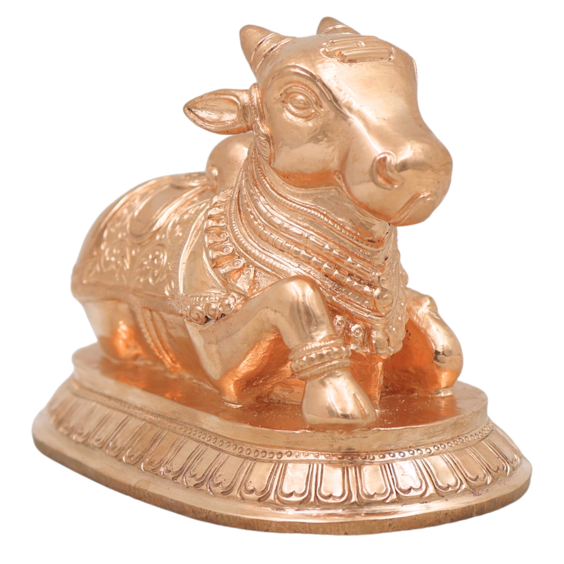 Handcrafted Chola Bronze Nandi Idol Nandikeshwara Shiva Vahana Murti for Pooja, Home Temple, Vastu & Gifting, Gold, 4.5 Inch, 1 Piece