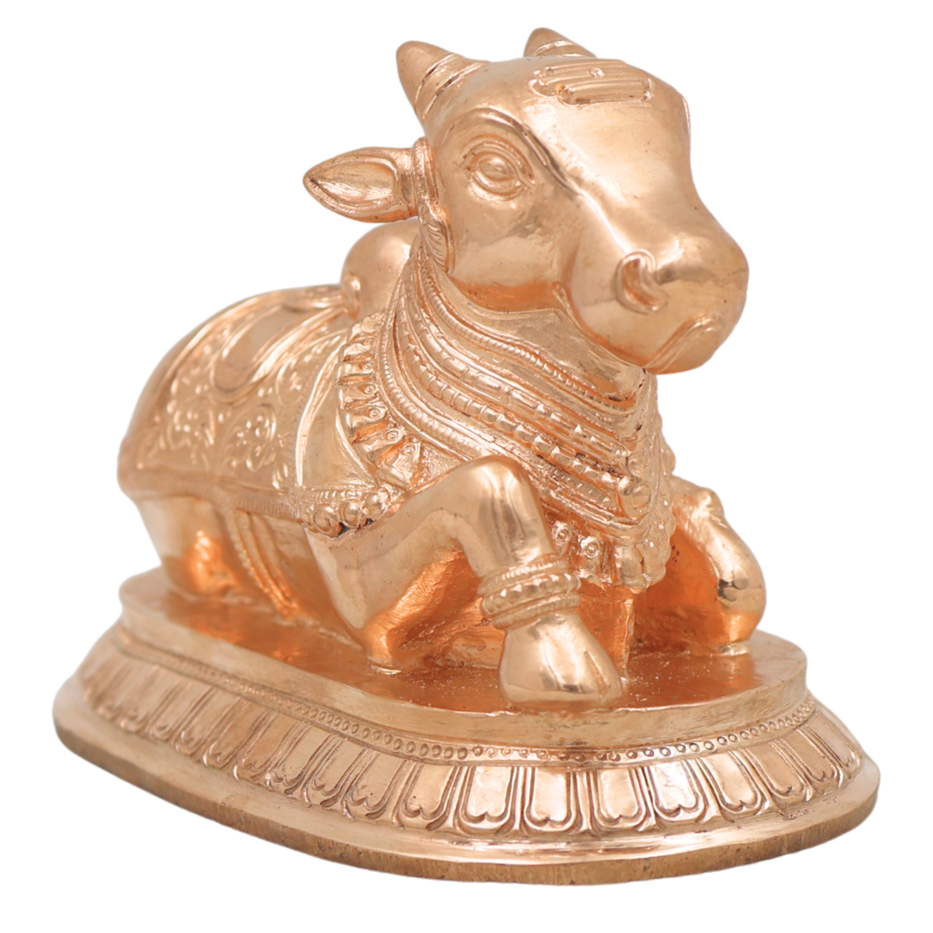Handcrafted Chola Bronze Nandi Idol Nandikeshwara Shiva Vahana Murti for Pooja, Home Temple, Vastu & Gifting, Gold, 4.5 Inch, 1 Piece
