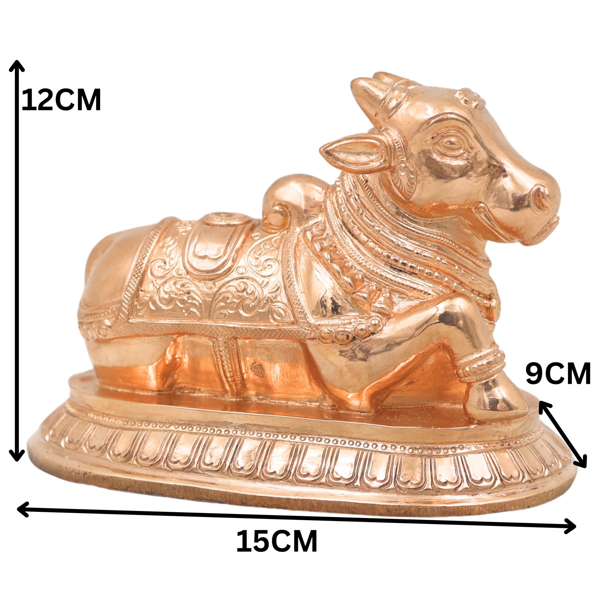 Handcrafted Chola Bronze Nandi Idol Nandikeshwara Shiva Vahana Murti for Pooja, Home Temple, Vastu & Gifting, Gold, 4.5 Inch, 1 Piece
