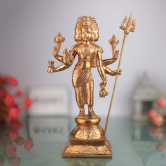 Handcrafted Panchaloha Bronze Dattatreya Idol | Trimurti Datta, Gurudev Datta, Avadhuta Datta Chola Art Sculpture for Home Temple & Pooja, Gold,13inch,1pice