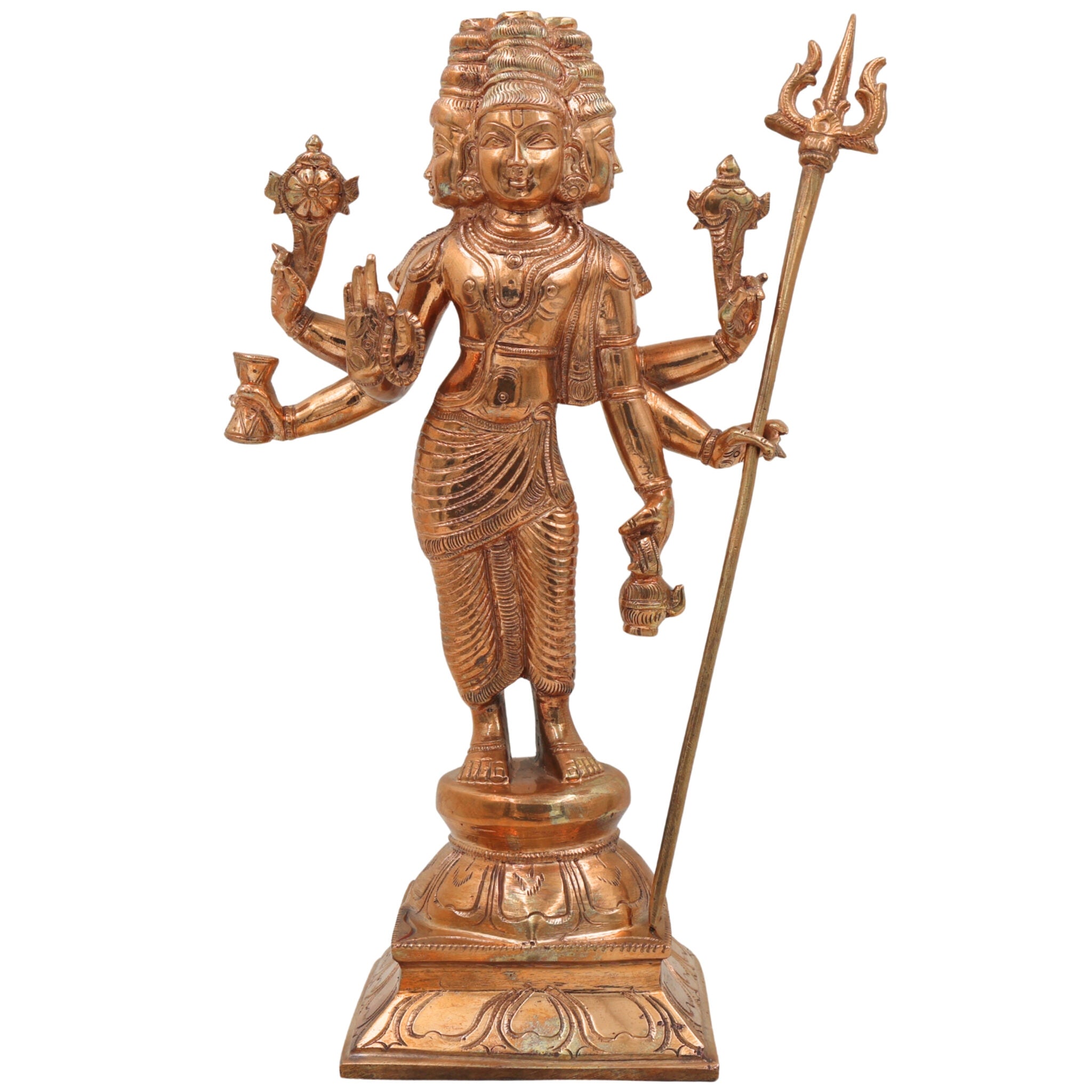 Handcrafted Panchaloha Bronze Dattatreya Idol | Trimurti Datta, Gurudev Datta, Avadhuta Datta Chola Art Sculpture for Home Temple & Pooja, Gold,13inch,1pice