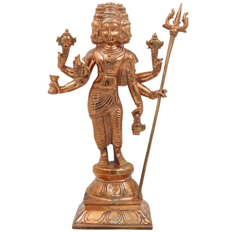 Handcrafted Panchaloha Bronze Dattatreya Idol | Trimurti Datta, Gurudev Datta, Avadhuta Datta Chola Art Sculpture for Home Temple & Pooja, Gold,13inch,1pice