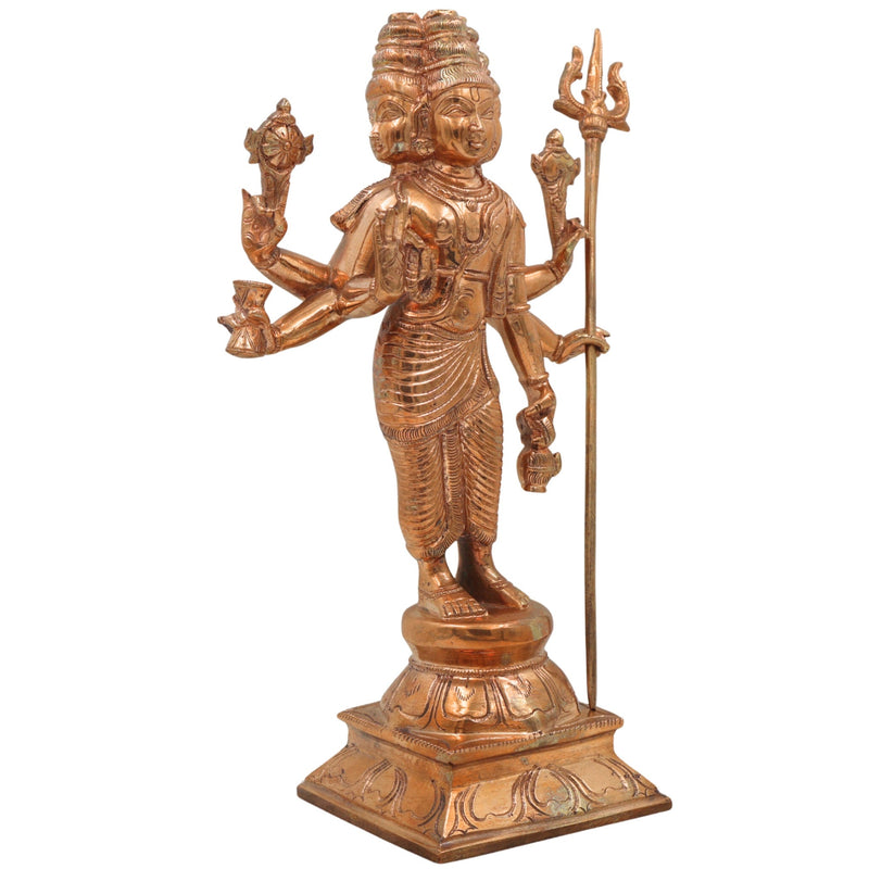 Handcrafted Panchaloha Bronze Dattatreya Idol | Trimurti Datta, Gurudev Datta, Avadhuta Datta Chola Art Sculpture for Home Temple & Pooja, Gold,13inch,1pice