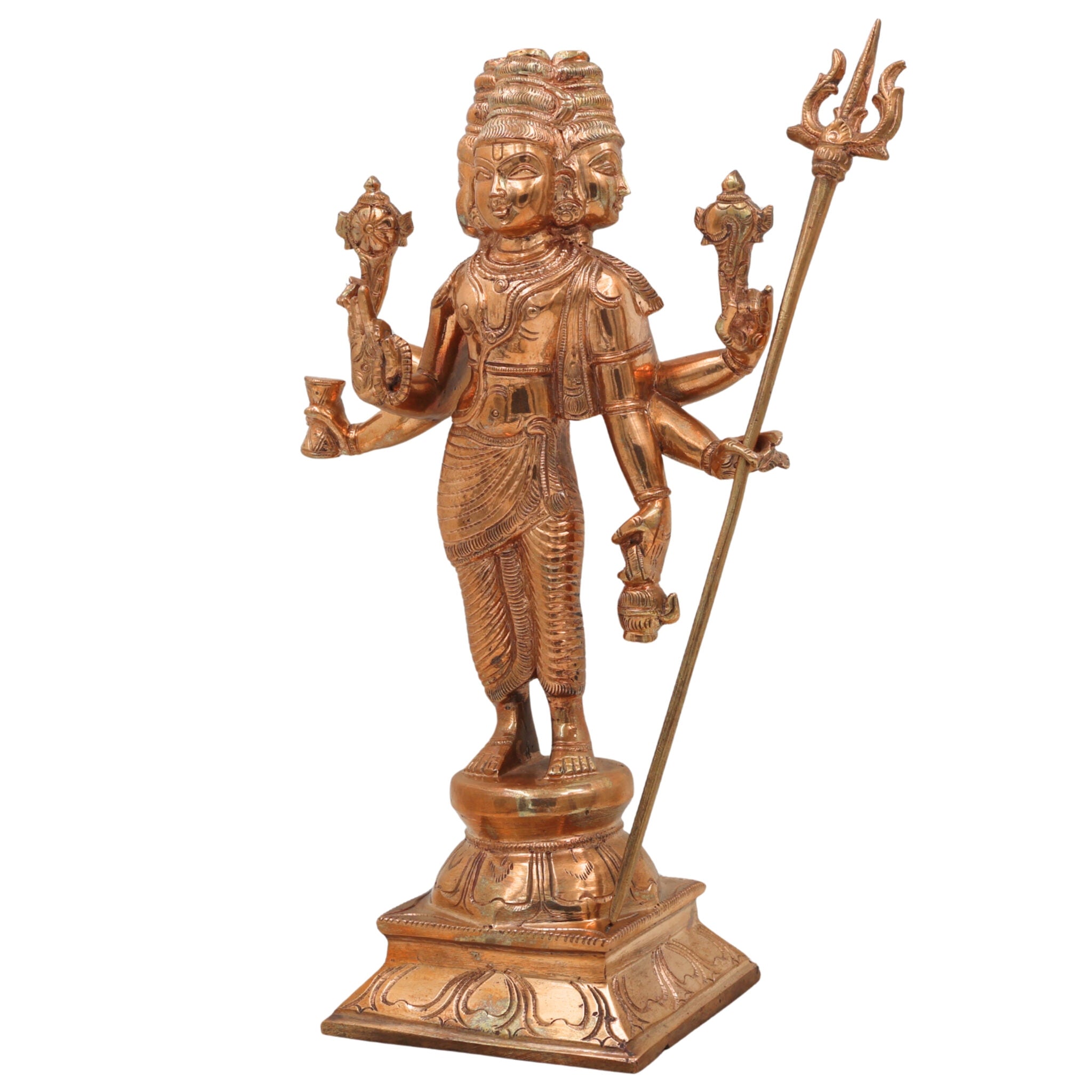 Handcrafted Panchaloha Bronze Dattatreya Idol | Trimurti Datta, Gurudev Datta, Avadhuta Datta Chola Art Sculpture for Home Temple & Pooja, Gold,13inch,1pice