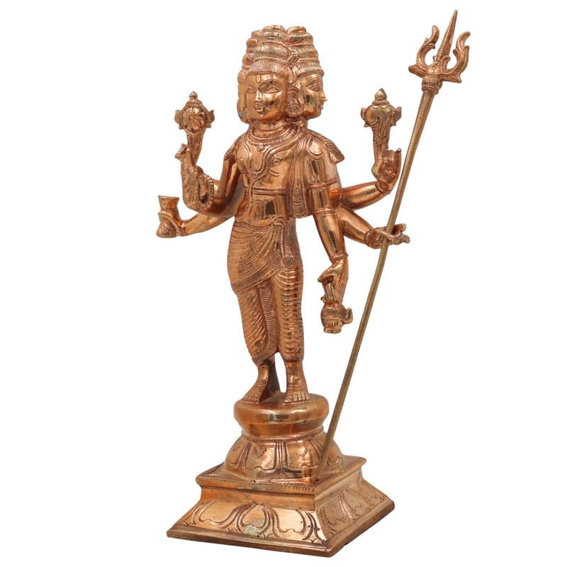 Handcrafted Panchaloha Bronze Dattatreya Idol | Trimurti Datta, Gurudev Datta, Avadhuta Datta Chola Art Sculpture for Home Temple & Pooja, Gold,13inch,1pice