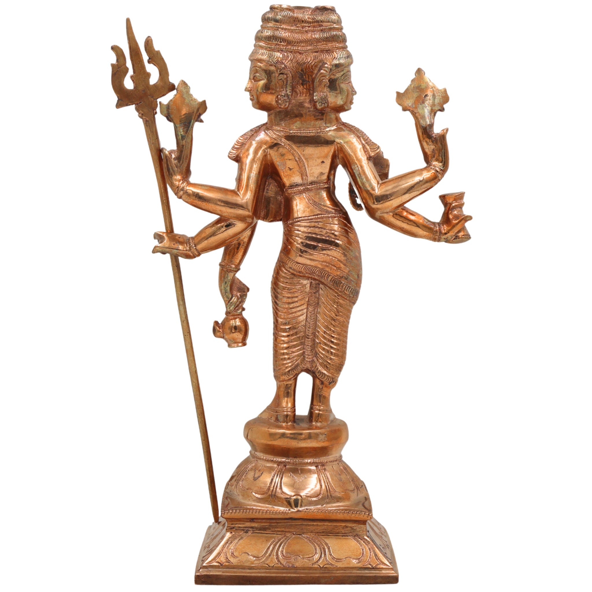 Handcrafted Panchaloha Bronze Dattatreya Idol | Trimurti Datta, Gurudev Datta, Avadhuta Datta Chola Art Sculpture for Home Temple & Pooja, Gold,13inch,1pice