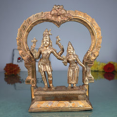 Handcrafted Bronze Panchaloha Shiva Parvathi Idol – Uma Maheshwara Ardhanarishvara Hara Gauri Chola Art Murti for Temple & Home Decor, gold ,7inch ,1pice