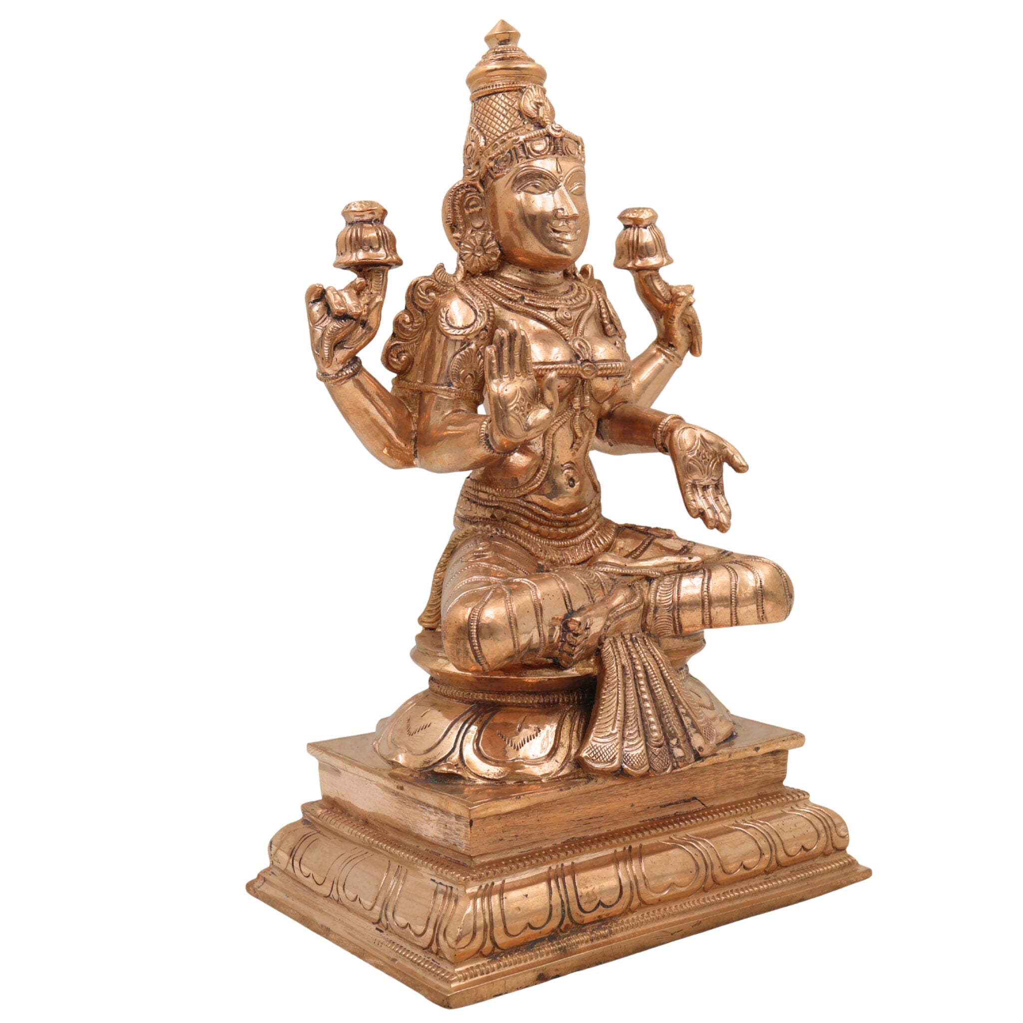 Handmade Panchaloha Mahalakshmi Idol – Traditional Bronze Lakshmi Statue | lakshmi Kamala Devi Murti for Pooja, Temple & Home Decor (28cm, 5.2kg)