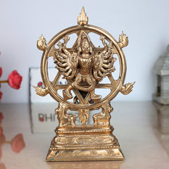 Handcrafted Bronze Chakrathalwar Sudarshanar Panchaloha Idol | Sudarshana Perumal Chakra Narayana Vishnu Murti | Traditional Chola Art Hindu God Statue for Puja & Home Decor,Gold,7Inch,1pice