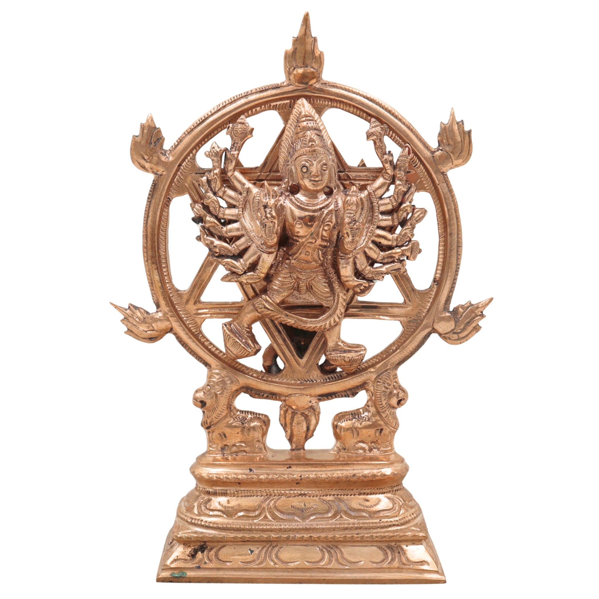 Handcrafted Bronze Chakrathalwar Sudarshanar Panchaloha Idol | Sudarshana Perumal Chakra Narayana Vishnu Murti | Traditional Chola Art Hindu God Statue for Puja & Home Decor,Gold,7Inch,1pice