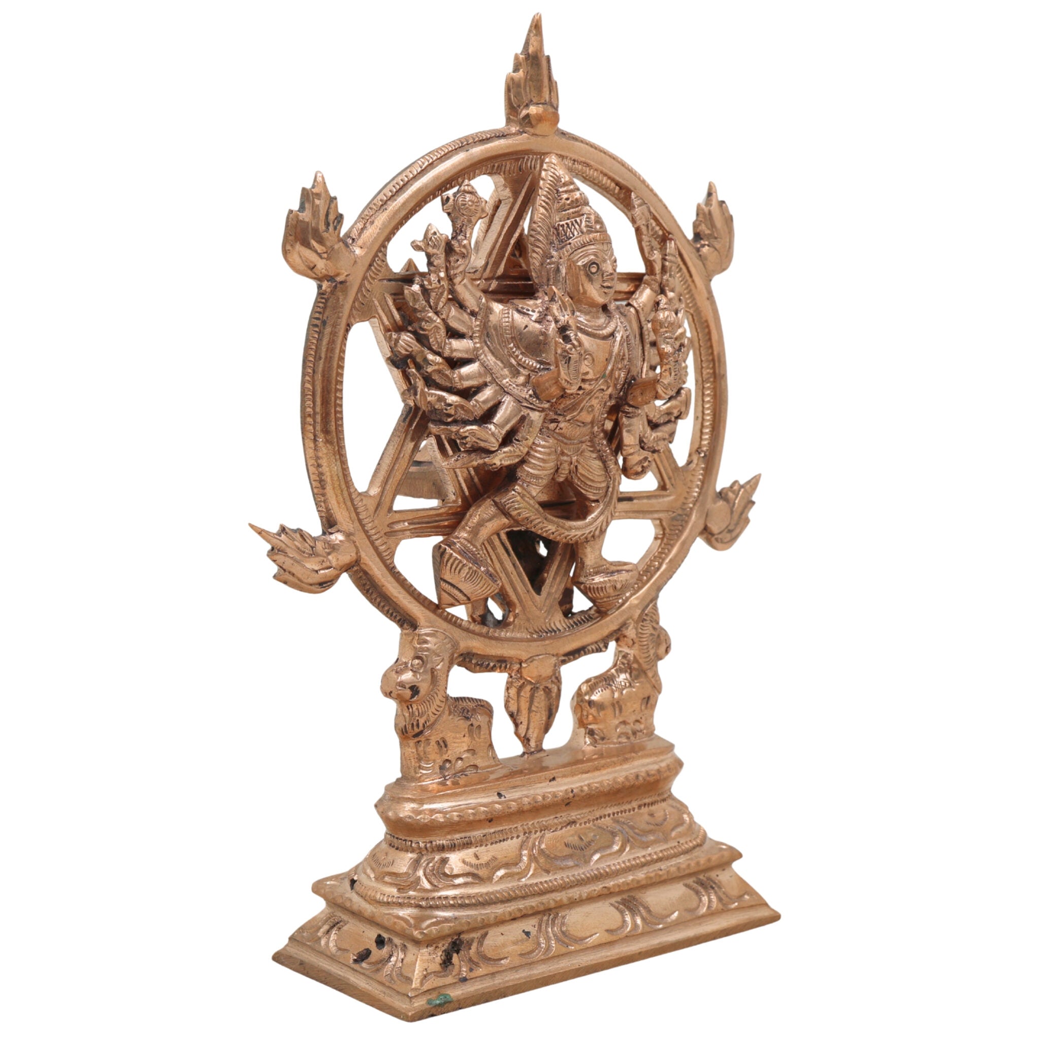 Handcrafted Bronze Chakrathalwar Sudarshanar Panchaloha Idol | Sudarshana Perumal Chakra Narayana Vishnu Murti | Traditional Chola Art Hindu God Statue for Puja & Home Decor,Gold,7Inch,1pice