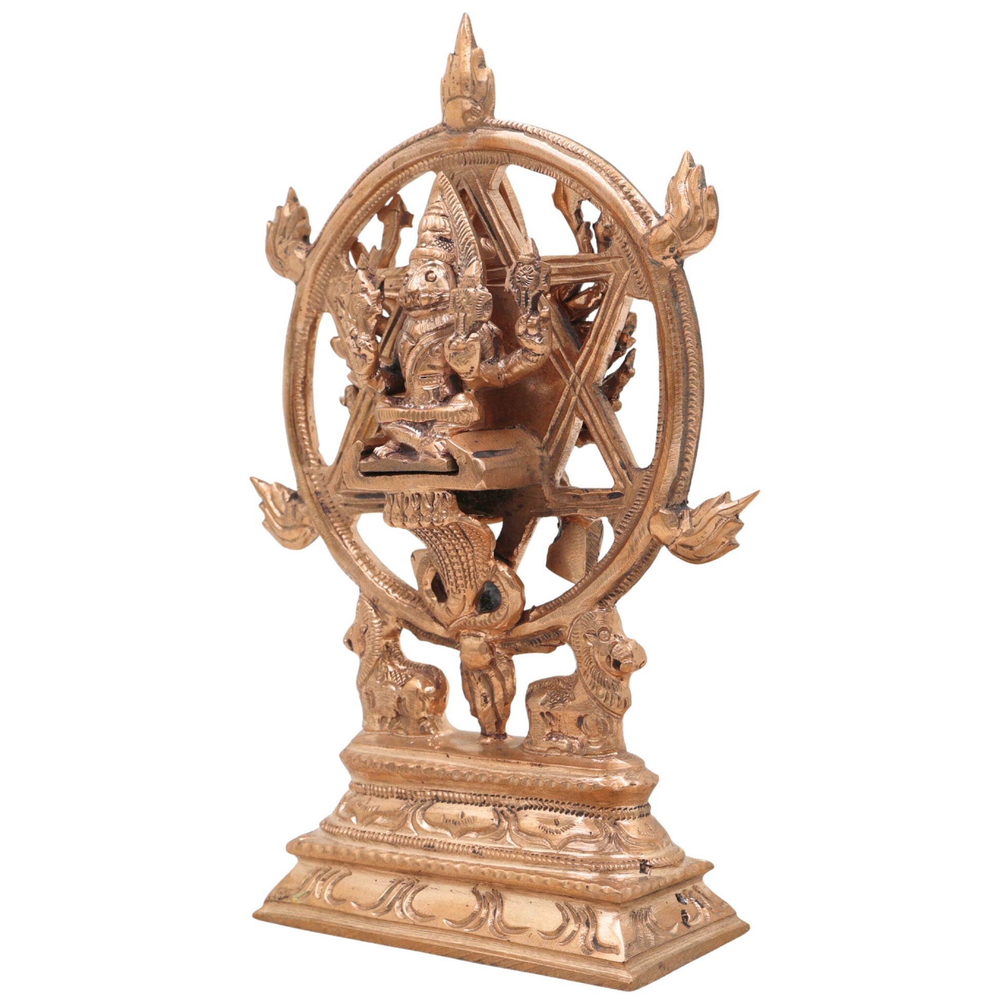 Handcrafted Bronze Chakrathalwar Sudarshanar Panchaloha Idol | Sudarshana Perumal Chakra Narayana Vishnu Murti | Traditional Chola Art Hindu God Statue for Puja & Home Decor,Gold,7Inch,1pice