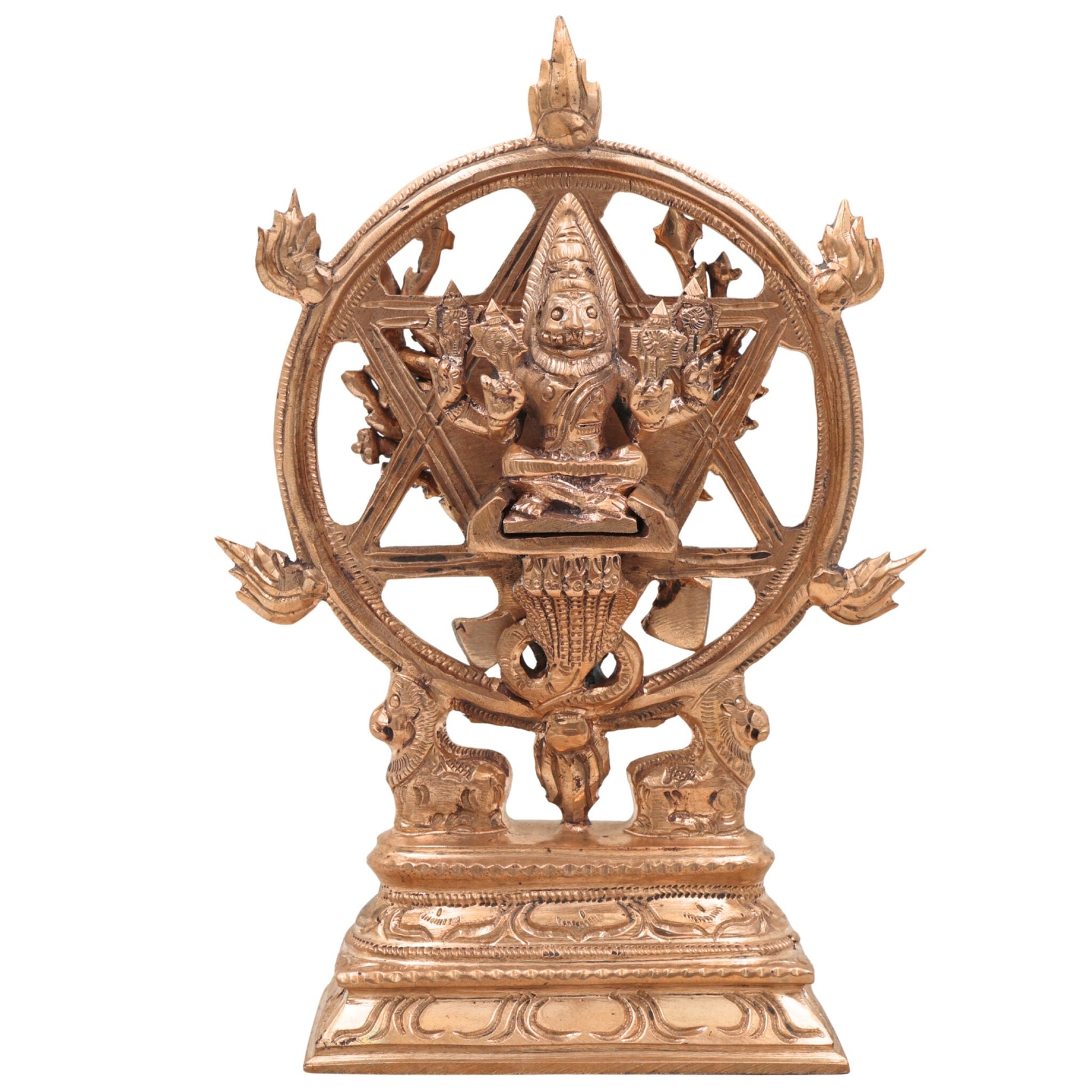 Handcrafted Bronze Chakrathalwar Sudarshanar Panchaloha Idol | Sudarshana Perumal Chakra Narayana Vishnu Murti | Traditional Chola Art Hindu God Statue for Puja & Home Decor,Gold,7Inch,1pice