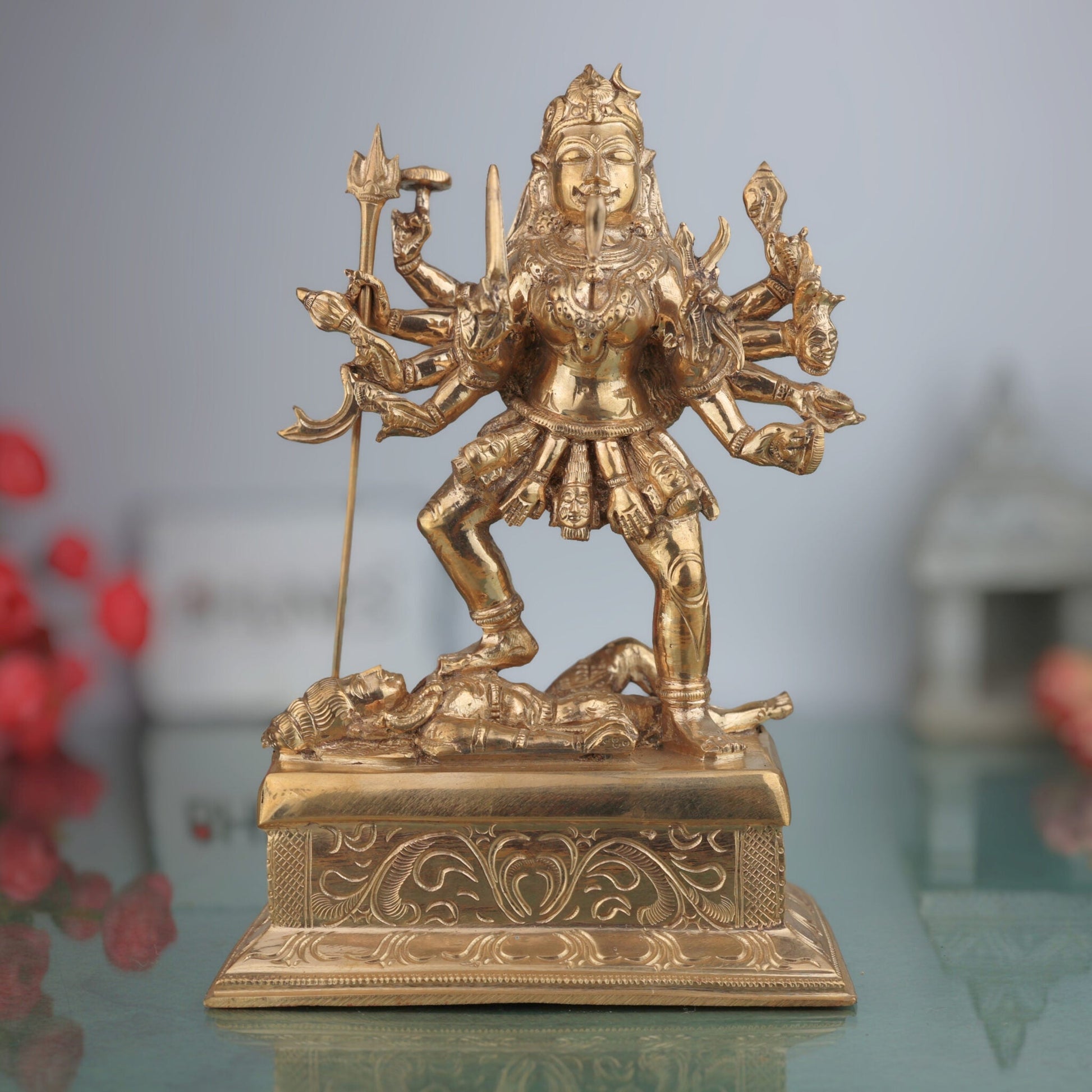 Handcrafted Bronze Mahakali Idol | Panchaloha Kalika Devi Murti | South Indian Chola Art Kali Maa Statue for Home Temple & Puja
