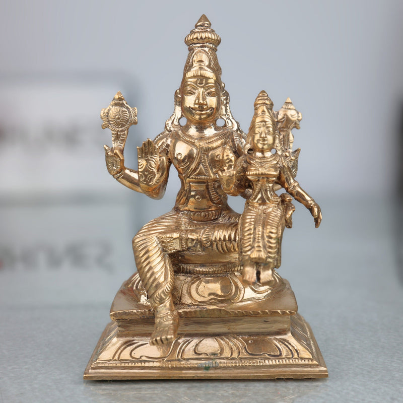 Handcrafted Panchaloha Bronze Vishnu Lakshmi Idol | Lakshmi Narayan Murti for Temple | Traditional Brass Lakshmi Narayan Statue,gold, 5Inch, 1pice