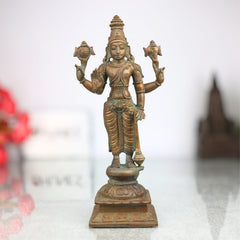 Handcrafted Panchaloha Bronze Vishnu Idol | Traditional Narayana Murti for Temple & Home Pooja | Artisan Made Vishnu Statue with Shilpa Shastras,Brown,9Inch,1pice