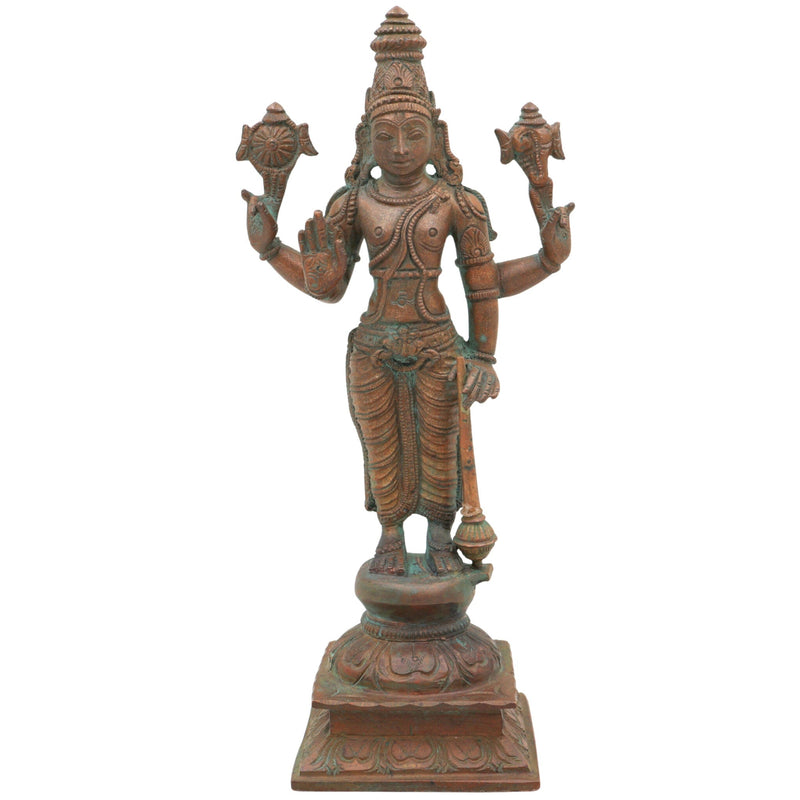 Handcrafted Panchaloha Bronze Vishnu Idol | Traditional Narayana Murti for Temple & Home Pooja | Artisan Made Vishnu Statue with Shilpa Shastras,Brown,9Inch,1pice