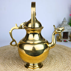 Bhunes Brass Water Loota Kamandal with Gomukh, Kalash, Jal Lota, Pooja Cambu, Lotiya, Gangajali, Stoup, Gold, 10.5 Inch, 1 Piece