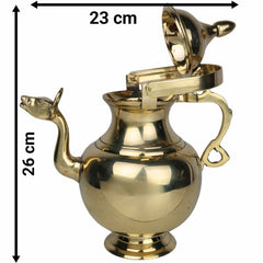 Bhunes Brass Water Loota Kamandal with Gomukh, Kalash, Jal Lota, Pooja Cambu, Lotiya, Gangajali, Stoup, Gold, 10.5 Inch, 1 Piece