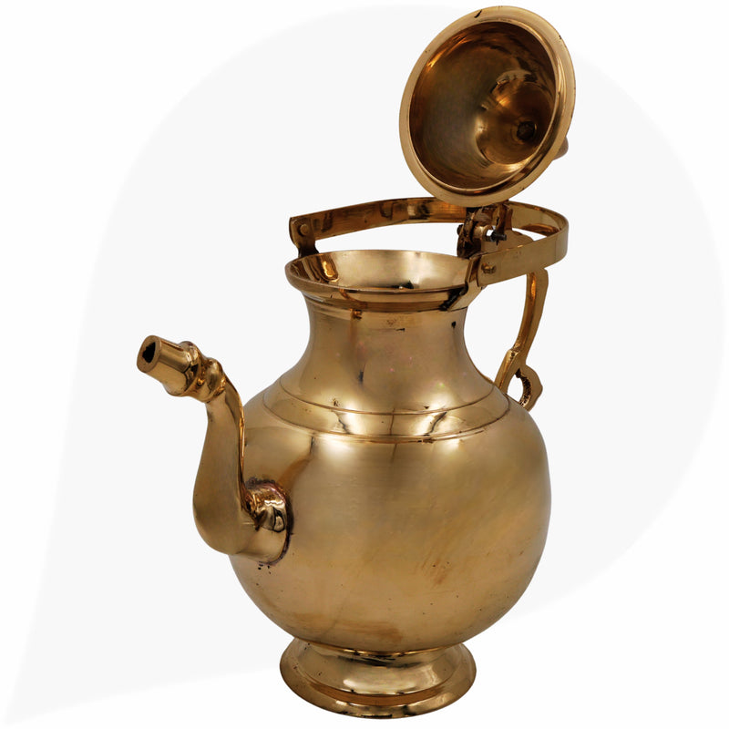 Handcrafted Brass Water Kamandal, Pooja Kamandal, Jal Kamandal, Peetal Ritual Vessel, Temple & Home Sacred Water Pot Gift,Gold, 11 Inch, 1 Piece