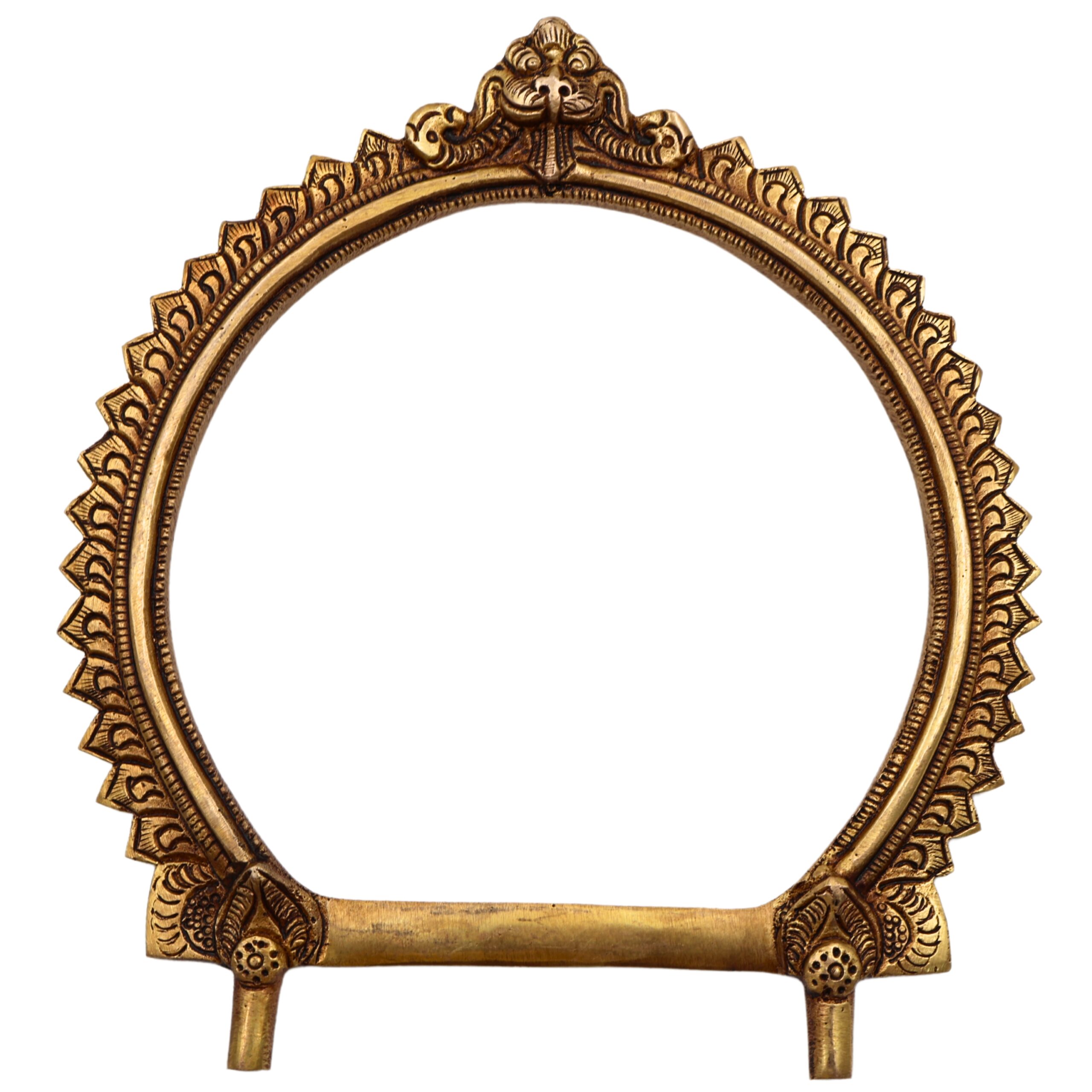 Bhunes Brass Round Prabhavali Arch Frame – Kirtimukha Tiruvachi Wall Hanging for Deity | Prabhawali Prabhaval for Temple & Home Decor, Gold, 8 Inch, 1 Piece