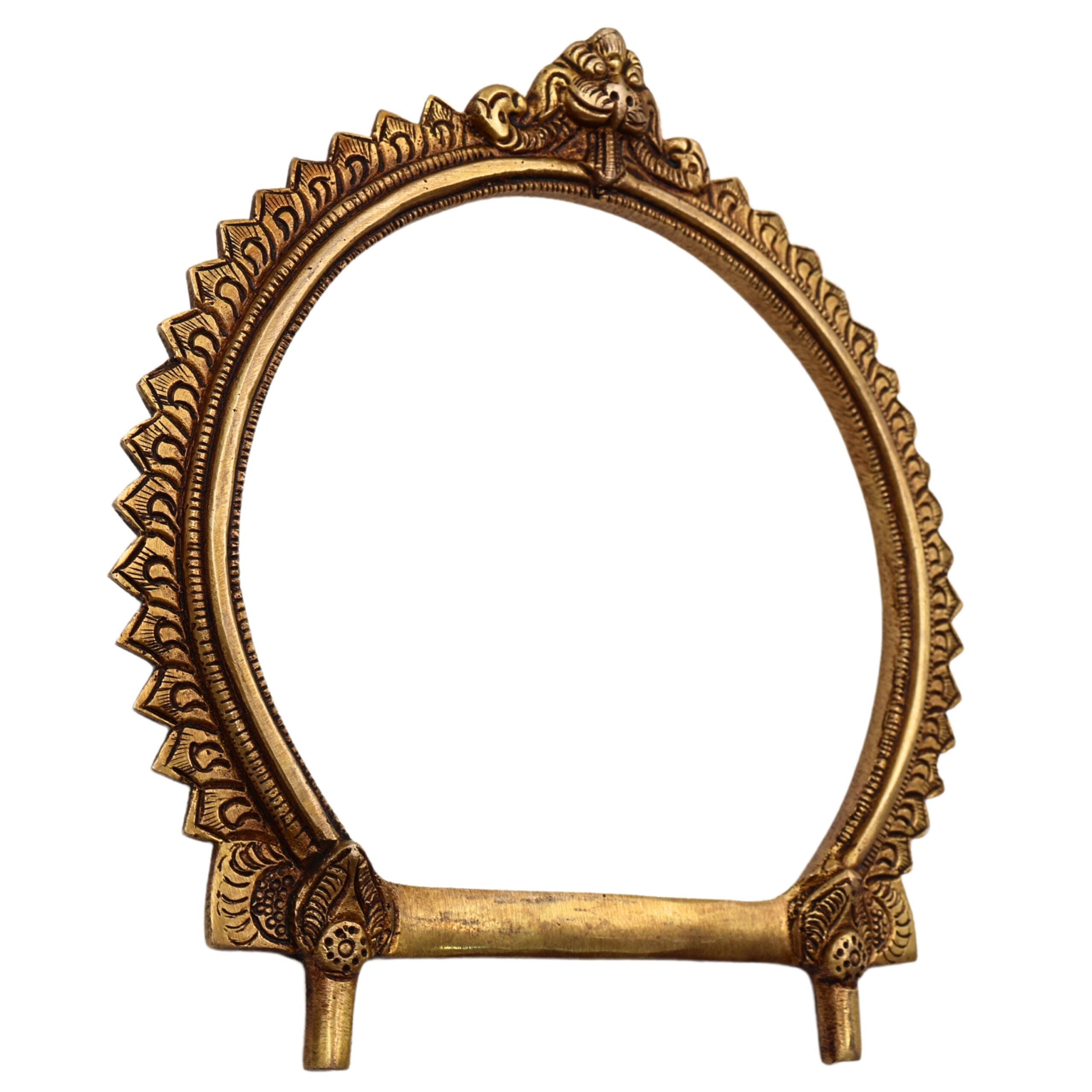 Bhunes Brass Round Prabhavali Arch Frame – Kirtimukha Tiruvachi Wall Hanging for Deity | Prabhawali Prabhaval for Temple & Home Decor, Gold, 8 Inch, 1 Piece