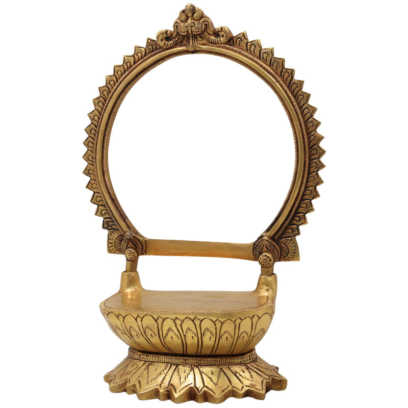 Bhunes Brass Chowki with Prabhavali, Handmade Deity Stand, Temple Singhasan, Peetha Bajot for Idols, Pooja Mandir Platform, Shinghashan with Arch, Gold, 10.5 Inch, 1 Piece