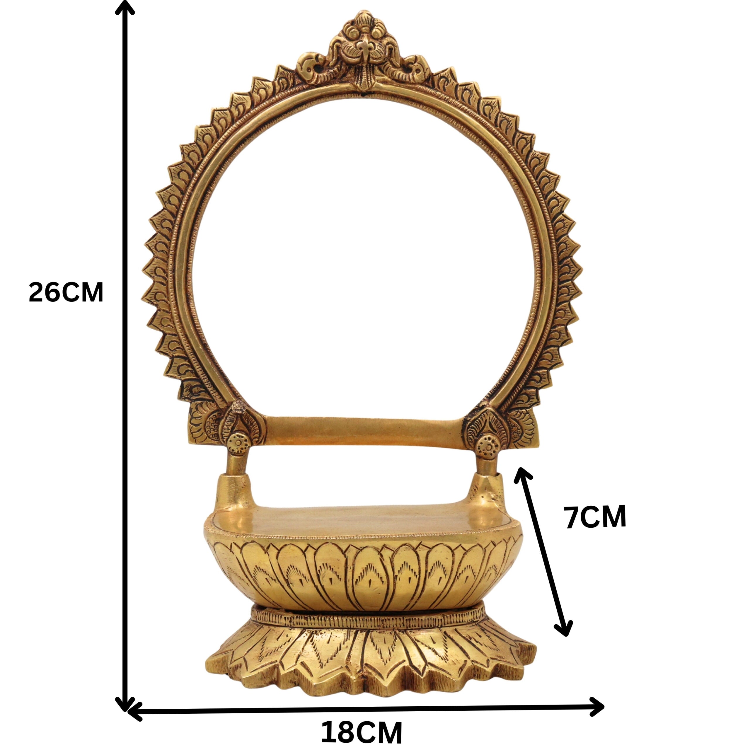 Bhunes Brass Chowki with Prabhavali, Handmade Deity Stand, Temple Singhasan, Peetha Bajot for Idols, Pooja Mandir Platform, Shinghashan with Arch, Gold, 10.5 Inch, 1 Piece