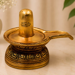 Handcrafted Brass Shiva Lingam Idol, Shivling Shivalingam Jyotirlinga Banalinga Narmada Lingam Mahalingam for Home Temple Puja Decor,Gold, 3 Inch, 1 Piece