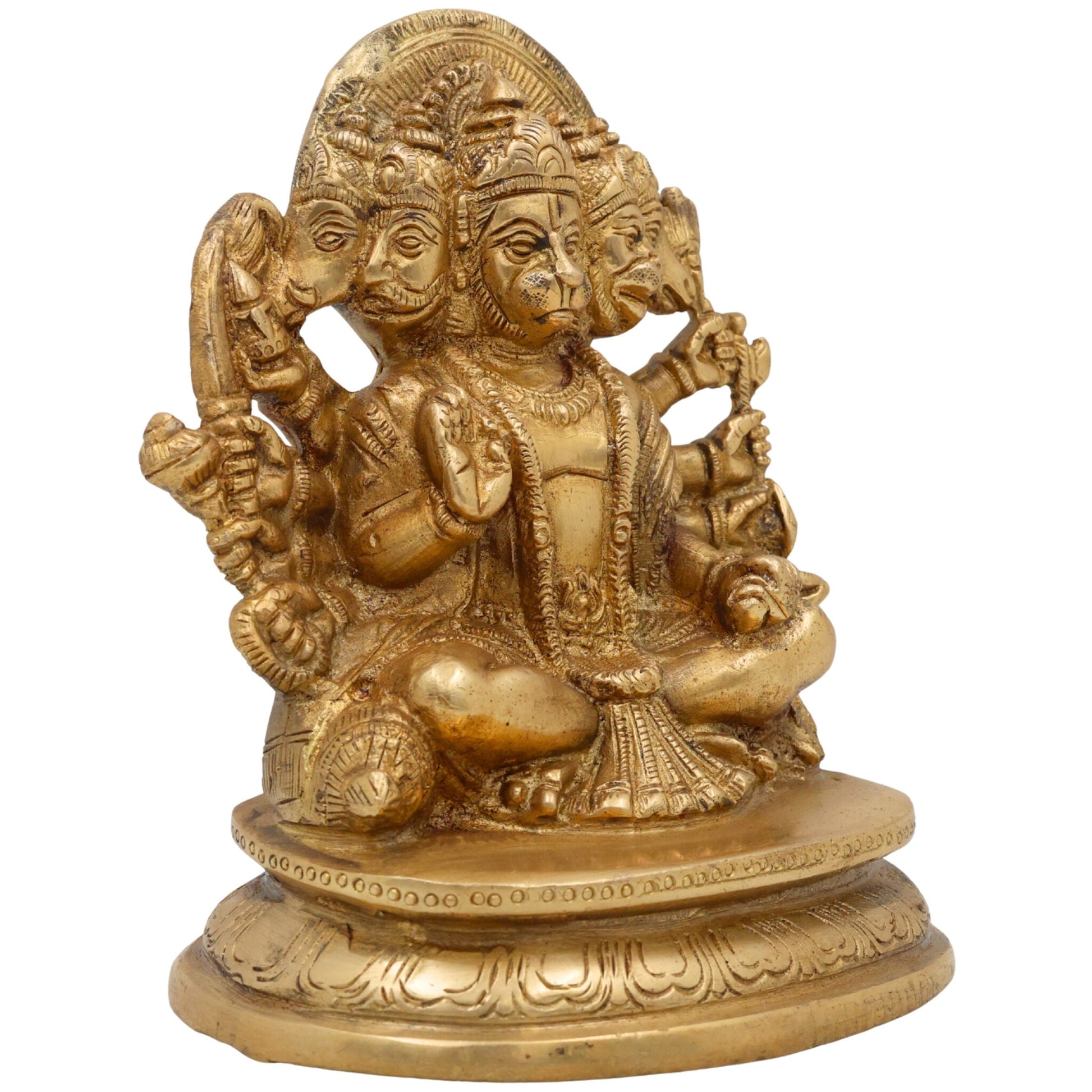 Panchmukhi Hanuman Brass Idol | Bajrang Bali Anjaneya Vayuputra Murti for Home Temple Pooja Decor,Gold, 6.5 Inch, 1 Piece