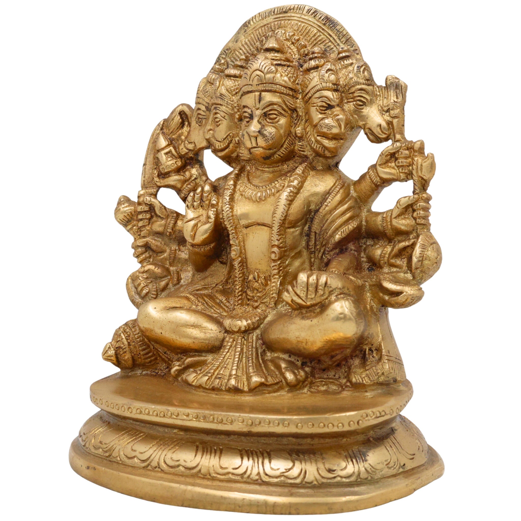 Panchmukhi Hanuman Brass Idol | Bajrang Bali Anjaneya Vayuputra Murti for Home Temple Pooja Decor,Gold, 6.5 Inch, 1 Piece