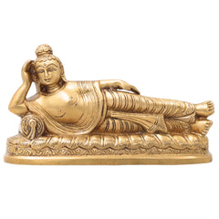 Sleeping Buddha Brass Idol, Handcrafted Buddha Statue, Meditating Buddha Murti, Reclining Buddha Figurine for Home Decor, Temple, Pooja, Office & Gifts,Gold, 3.5 Inch, 1 Piece