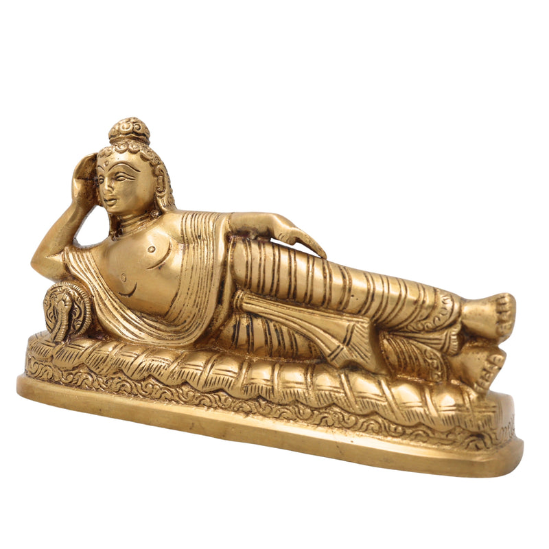 Sleeping Buddha Brass Idol, Handcrafted Buddha Statue, Meditating Buddha Murti, Reclining Buddha Figurine for Home Decor, Temple, Pooja, Office & Gifts,Gold, 3.5 Inch, 1 Piece