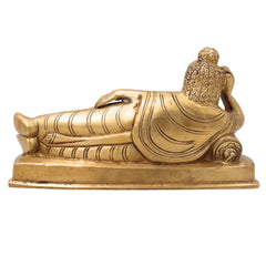 Sleeping Buddha Brass Idol, Handcrafted Buddha Statue, Meditating Buddha Murti, Reclining Buddha Figurine for Home Decor, Temple, Pooja, Office & Gifts,Gold, 3.5 Inch, 1 Piece