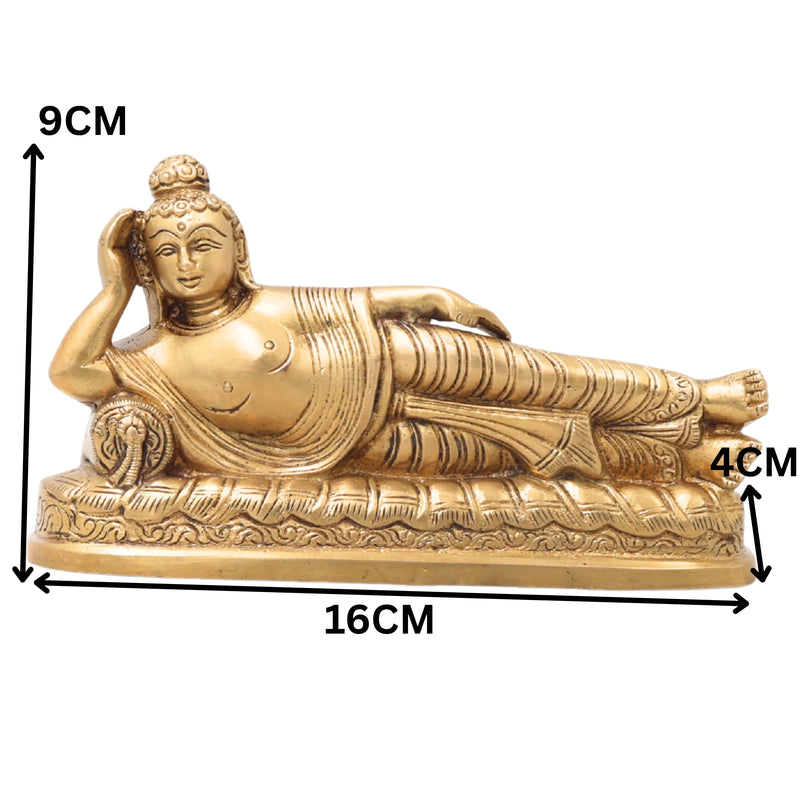 Sleeping Buddha Brass Idol, Handcrafted Buddha Statue, Meditating Buddha Murti, Reclining Buddha Figurine for Home Decor, Temple, Pooja, Office & Gifts,Gold, 3.5 Inch, 1 Piece