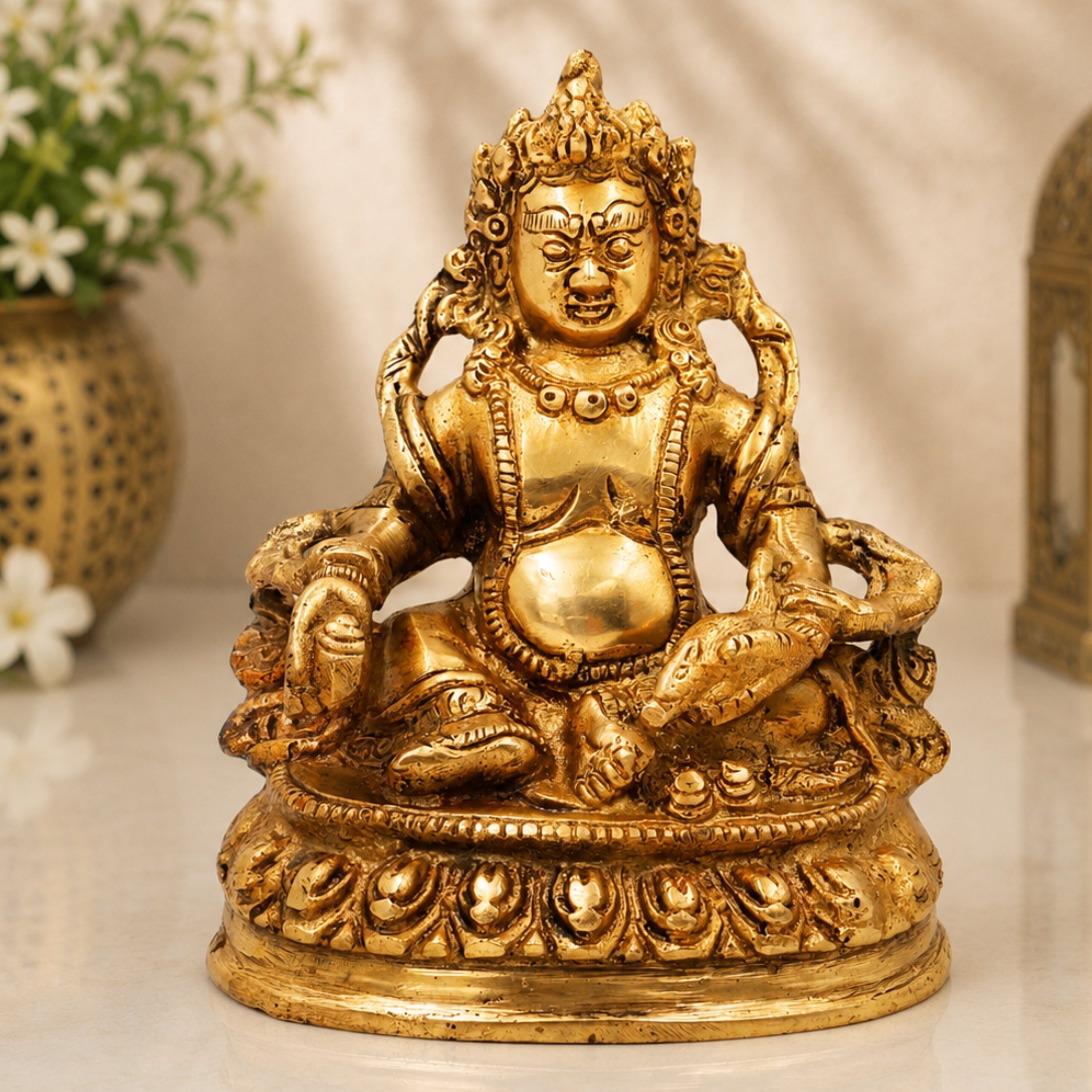 Nepali Brass Kubera Idol | Kuber Murti | Kuvera Statue | Lord Dhanapati Vaishravan Vigraha for Pooja, Vastu, Home Decor & Gifts,Gold, 6 Inch, 1 Piece
