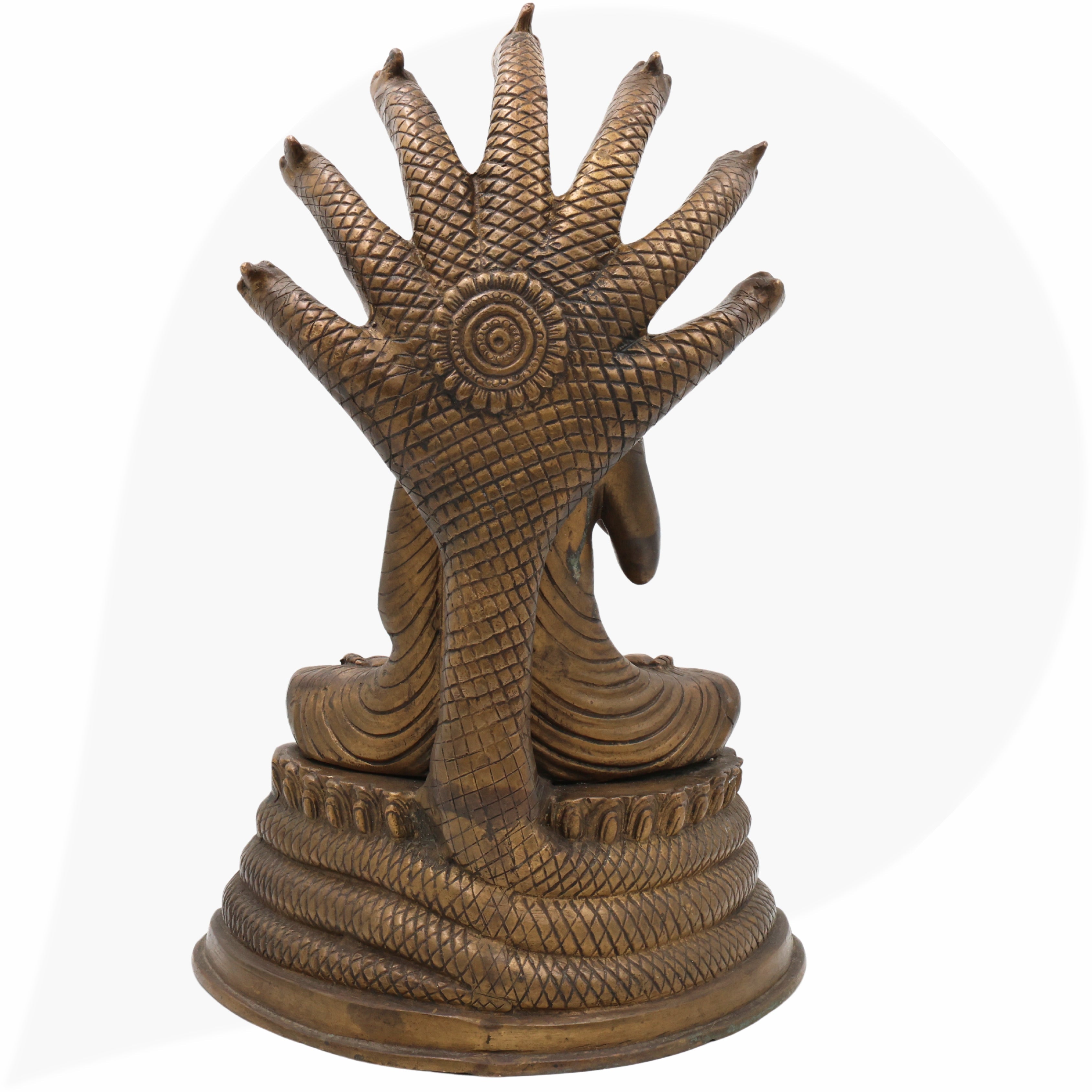 Brass Buddha Idol with Seven Snake Naga – Handcrafted Meditating Buddha Murti, Spiritual Buddha Statue for Home, Temple, Office Decor & Gifts,Brown, 14.5 Inch, 1 Piece