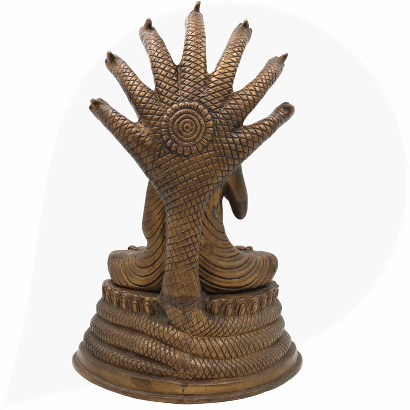 Brass Buddha Idol with Seven Snake Naga – Handcrafted Meditating Buddha Murti, Spiritual Buddha Statue for Home, Temple, Office Decor & Gifts,Brown, 14.5 Inch, 1 Piece