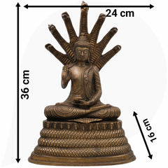 Brass Buddha Idol with Seven Snake Naga – Handcrafted Meditating Buddha Murti, Spiritual Buddha Statue for Home, Temple, Office Decor & Gifts,Brown, 14.5 Inch, 1 Piece